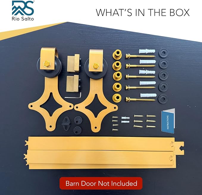 Rio Salto Gold Barn Door Hardware Kit 72" Adjustable Length 6FT Track, Diamond - Image 5