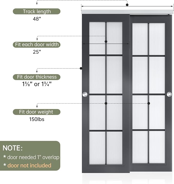 EaseLife 4FT/48in Bypass Double Sliding Pocket Door Hardware Kit, Commercial - Image 4