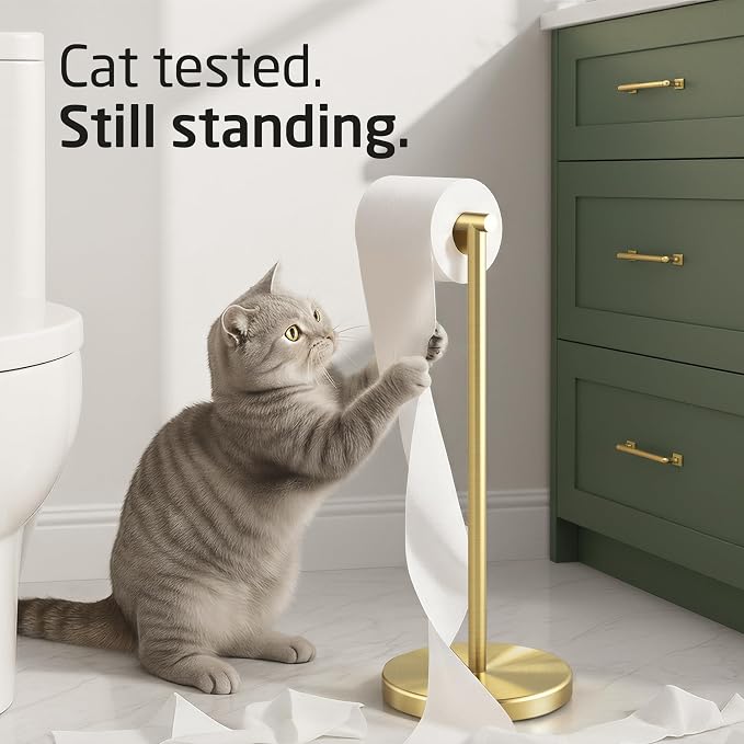 KES Gold Toilet Paper Holder Free Standing SUS 304 Stainless Steel Rustproof - Image 3