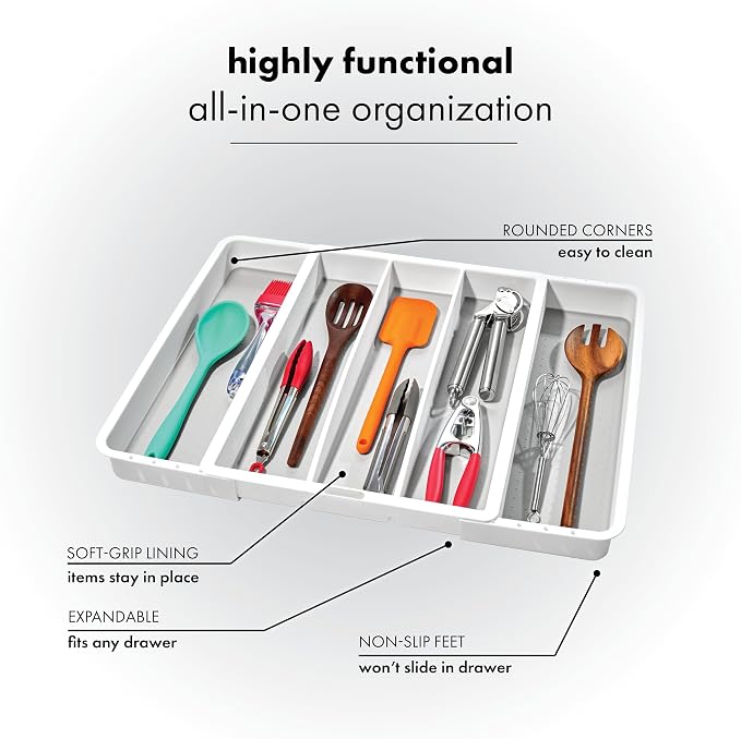 madesmart Expandable Utensil Tray-White | Classic Collection | 5-Compartments | - Image 4