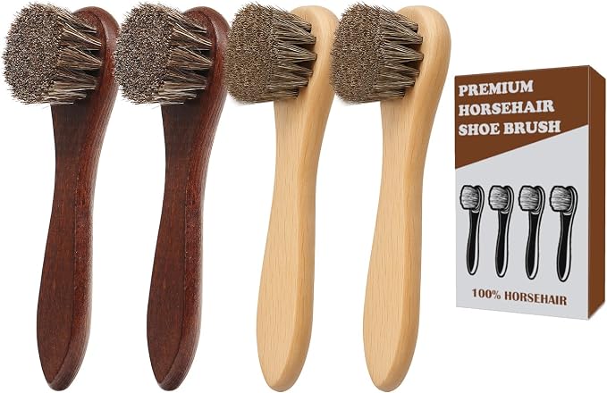 4-Piece 100% Horse Hair Shoe Brush Kit Premium Dauber Applicators Leather Care by Euvia