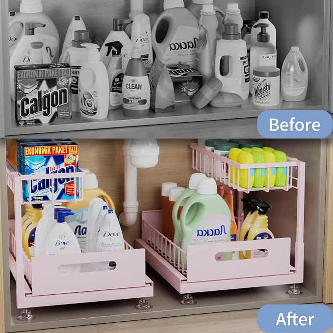 Under Sink Organizer Storage 2-Tier Premium Metal Pull-Out Kitchen Cabinet - Image 2