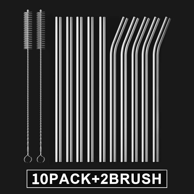 10-Pack Reusable Glass Straw, Size 8.5''x10 MM, Including 5 Straight and 5 Bent - Image 2