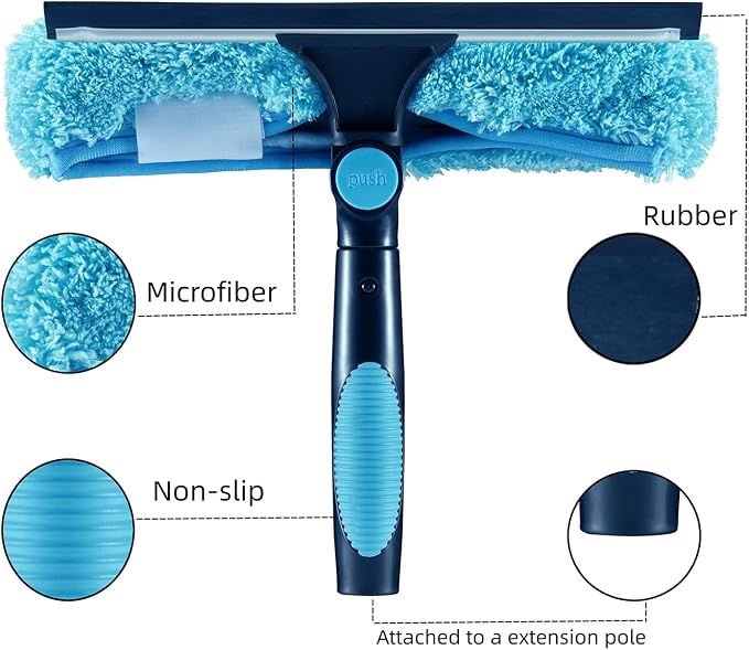 11" Window Squeegee and Microfiber Scrubber 2-in-1 Combo Cleaning Tools - Image 2