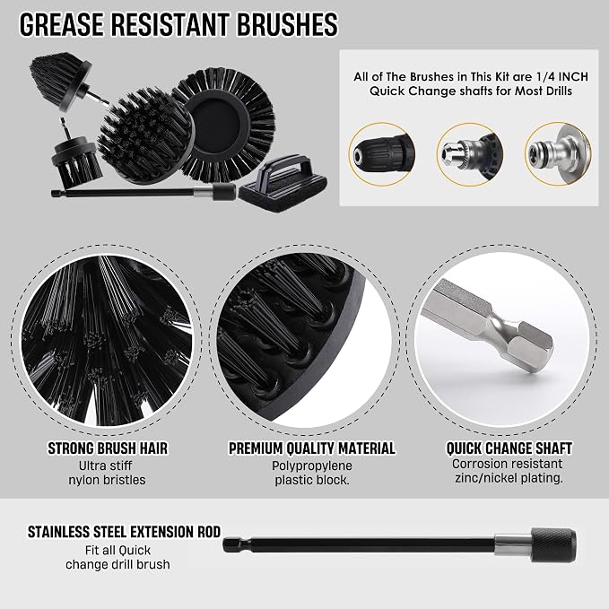 6 Piece BBQ Grill Cleaning Brush Ultra Stiff Drill Powered Cleaning Brushes - Image 3