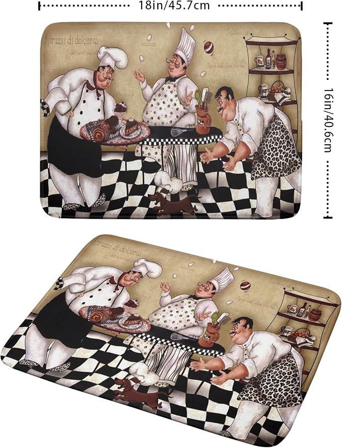 Fat Chef Dish Drying Mats for Kitchen Counter 16x18 Inch Buffalo Plaid Cooking - Image 2
