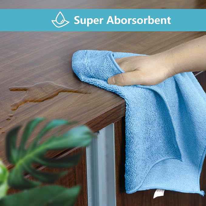 HOMEXCEL Blue Microfiber Cleaning Cloth, 8 Pack Cleaning Towels - Image 4
