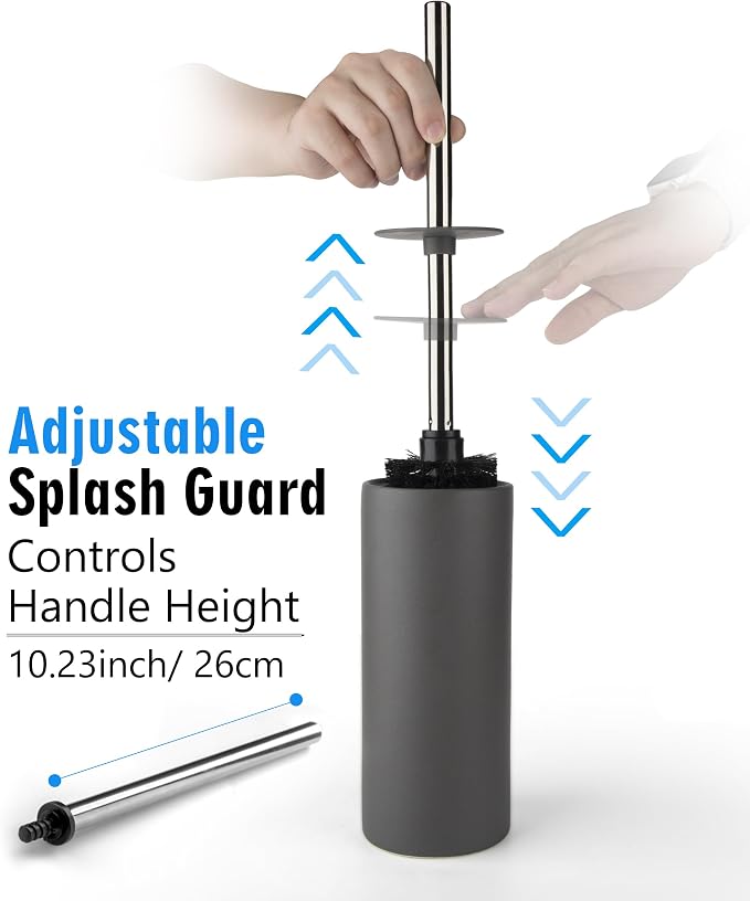 Matt Gray Ceramic Toilet Brush and Holder Set, Freestanding Toilet Bowl - Image 4