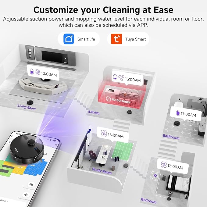 MONSGA Robot Vacuum and Mop Combo, 5000Pa Robotic Vacuum - Image 6