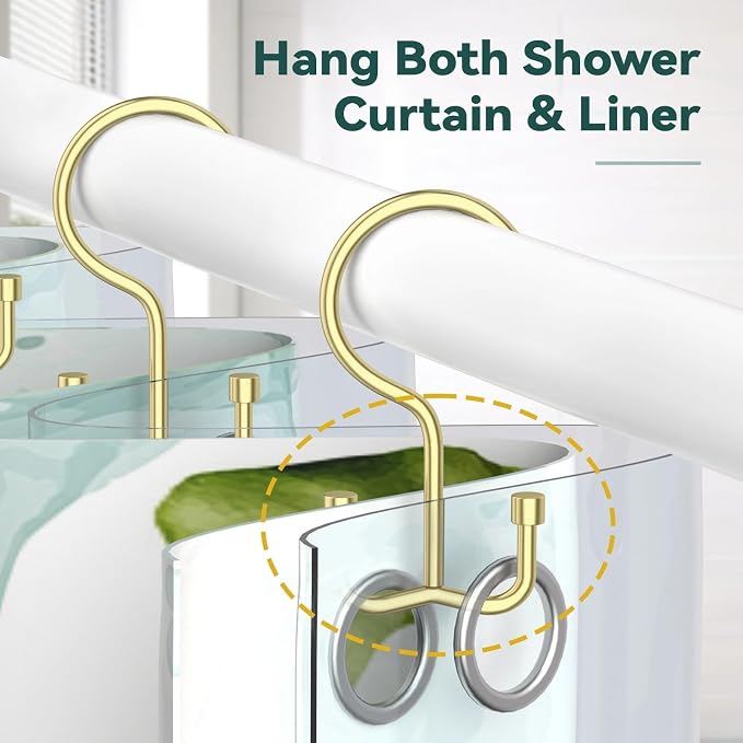 Goowin Shower Curtain Hooks, Shower Curtain Rings, Durable Gold Shower Curtain - Image 5