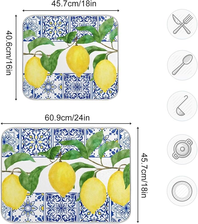 Lemon Blue Tiles Dish Drying Mat - Image 5