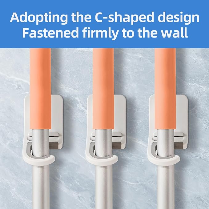 3 Pack，Broom and Mop Holder Wall Mount No Drill，Mop and Broom Gripper，Broom - Image 4