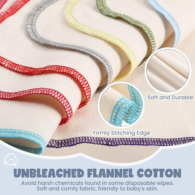Zopeal 64 Pcs Flannel Cloth Baby Wipes Reusable Dispenser Washable Soft Natural - Image 4