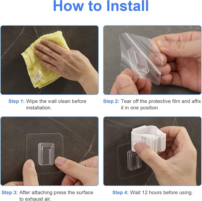 8PCS Broom Holder Wall Mount, Self Adhesive No Drilling Anti-Slip Mop and Broom - Image 6
