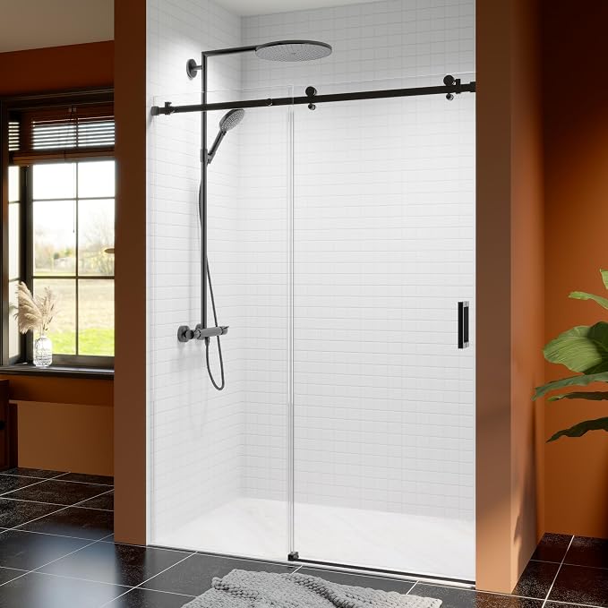 50-54 Inch Frameless Sliding Shower Door, 5/16" Clear Tempered Glass, Smooth by EZONTEQ