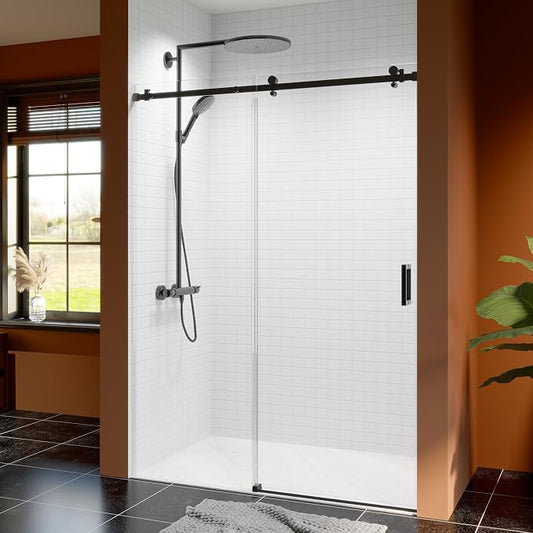 50-54 Inch Frameless Sliding Shower Door, 5/16" Clear Tempered Glass, Smooth by EZONTEQ