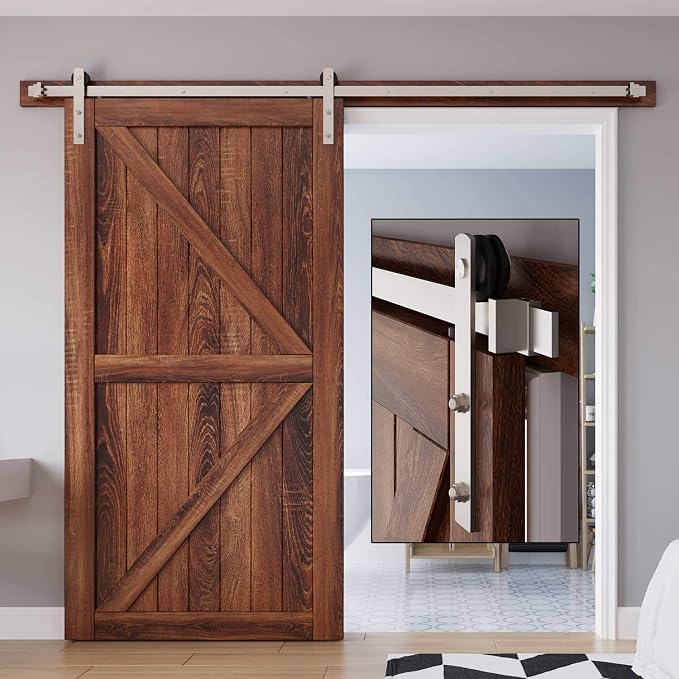 EaseLife 8 FT Brushed Nickel Sliding Barn Door Hardware Track Kit, Straight by EaseLife