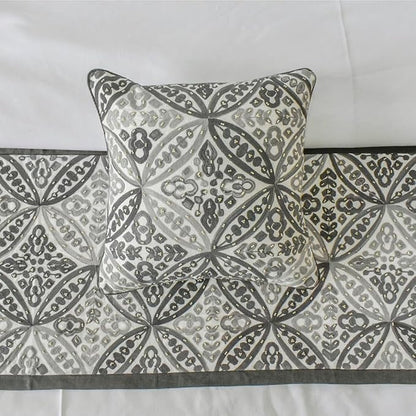 The HomeCentric King/Queen/Twin Gray Designer King 90"x18" Bed Runner Without Pillow Cover, Moroccan, Pearl, Geometric & Embroidered Bed Scarf on Embroidered Fabric - Meryem