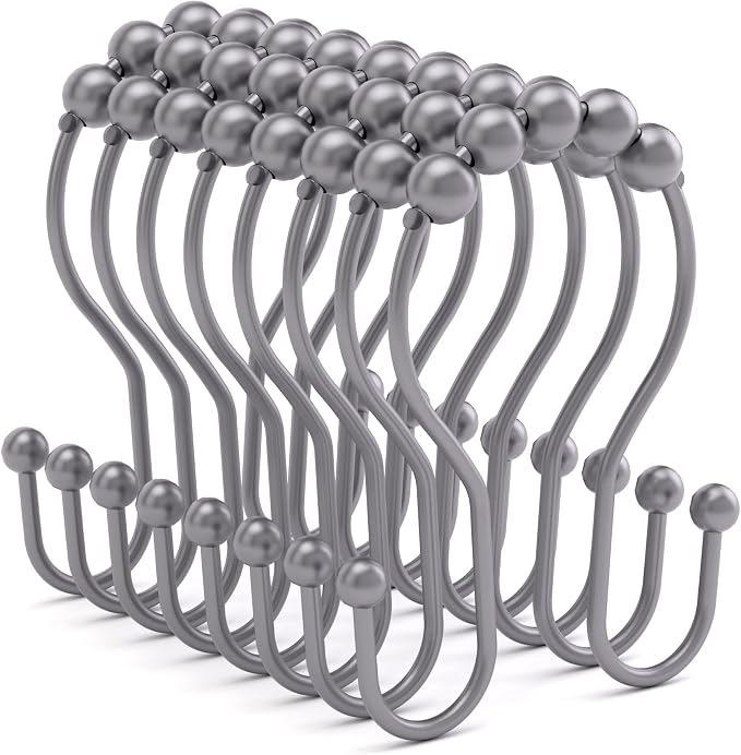 Shower Curtain Hooks, Shower Curtain Rings Rust Proof Double Hook Shower by Bathway