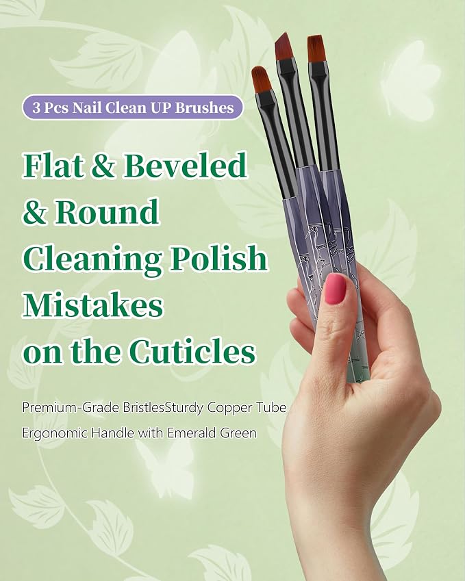 3PCS Nail Polish Clean Up Brush, Round&Falt&Angled Acetone Resistant Nail Brush - Image 2