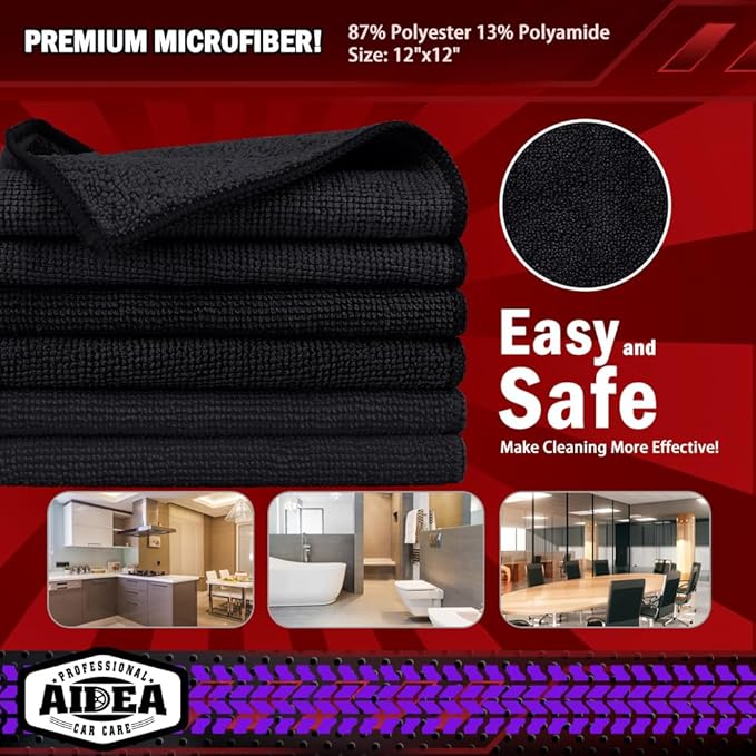 AIDEA Microfiber Cleaning Cloth Black 10PK, Microfiber Towels - Image 6