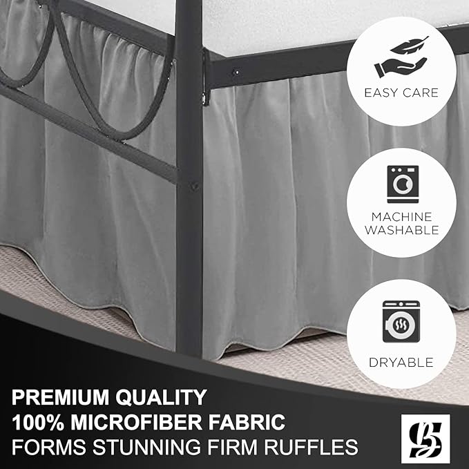SKY BEDDINGS - Full Size Ruffled Bed Skirt with Split Corners - 14 Inch Drop Dust Ruffle Bed Skirt with Platform Three Sided Coverage - 100% Microfiber, Light Grey