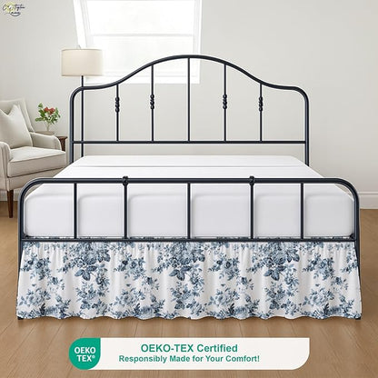 Cottington Lane Ruffled Bed Skirt Full Size with Split Corner, Brushed Microfiber Hotel Quality Dust Ruffle, 16 Inch Drop Gathered Bedskirt, Soft, Stylish, Shrink & Fade Resistant, Blue Floral Bliss