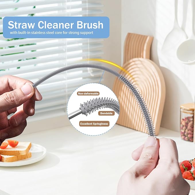 2Pcs Silicone Straw Cleaner Brush, 9.84in Reusable Straw Cleaner - Image 3
