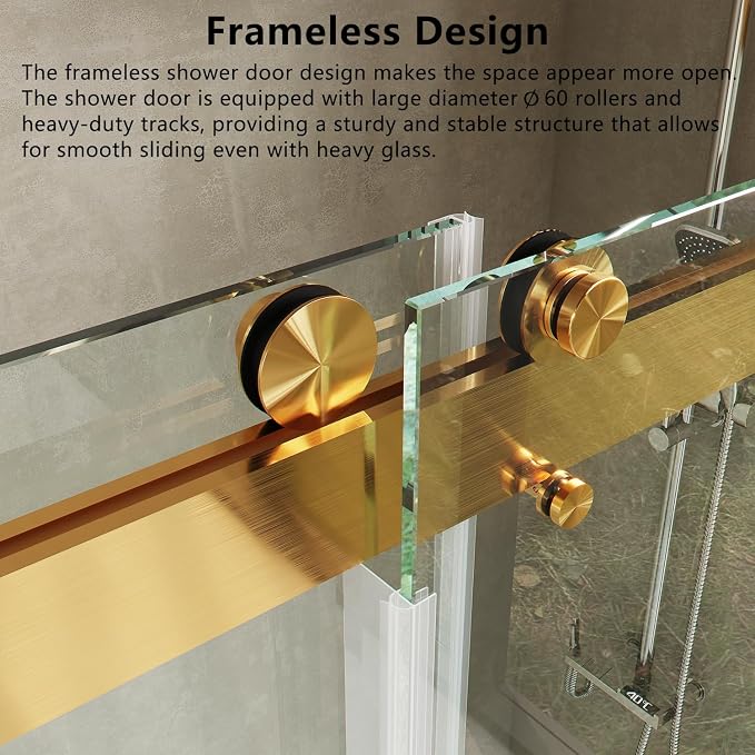 Frameless Soft Close Shower Door, 76 "H, 3/8" Clear Tempered Glass, Double - Image 3