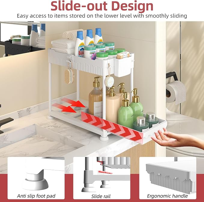 Under Sink Organizer, Bathroom Organizers and Storage, 2 Tier Multi-Use Pull - Image 2
