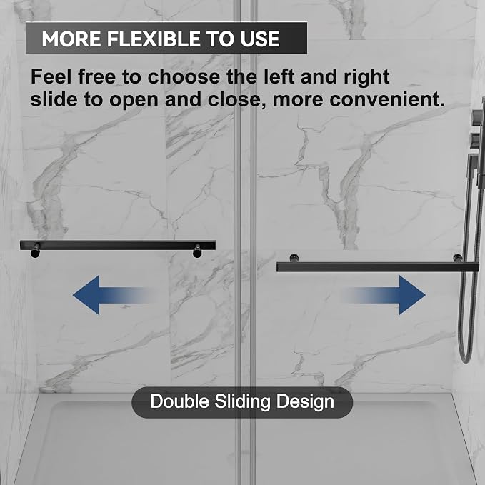 56"-60" W x 75" H Frameless Shower Door, Double Sliding Shower Door, 5/16" - Image 6
