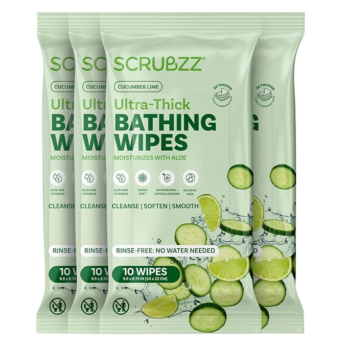 Extra Large Bath Wipes for Adults Bathing No Rinse by Scrubzz
