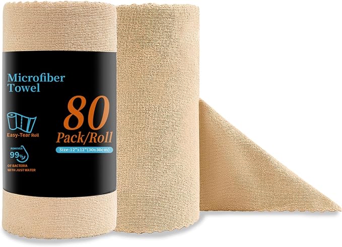 Jessy Home 80 Pack Microfiber Cleaning Cloth Roll Reusable Paper Towels 12"x12" by JessyHome