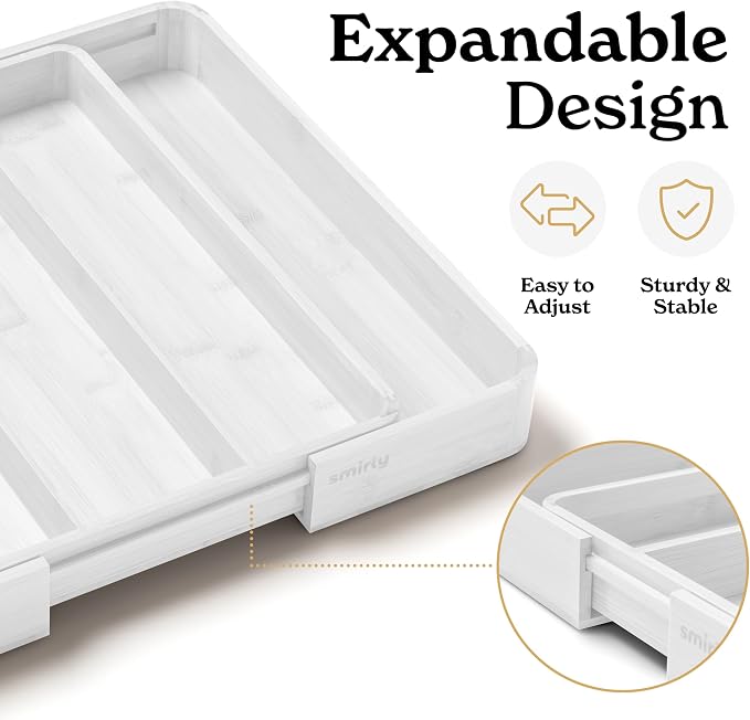 SMIRLY Silverware Drawer Organizer – Bamboo Kitchen Drawer Organizer, - Image 4