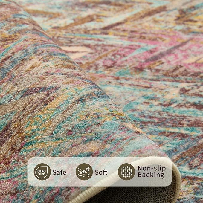 Floral Rug for Living Room Bedroom, 6x9 Washable Rug, Vintage Boho Style - Image 4