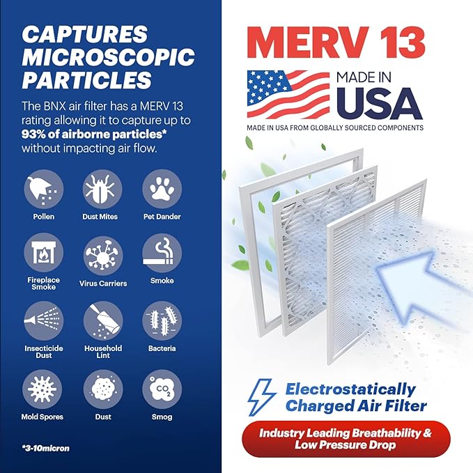 BNX TruFilter 16x20x1 MERV 13 AC Furnace Air Filter - Image 3