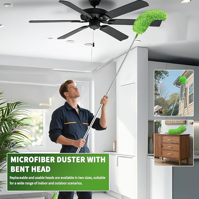 Cobweb Duster with Extension Pole, Washable Cleaning Duster Set with 2 Duster - Image 6