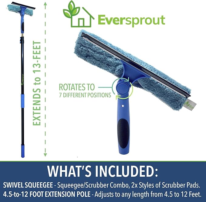 EVERSPROUT 5-to-12 Foot Swivel Squeegee & Microfiber Glass Window Scrubber - Image 2