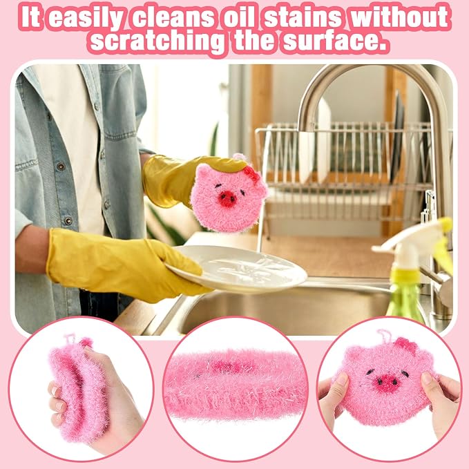 6 Piecs Cute Pig Shape Dish Sponge Dual Sided Non Scratch Pig Dish Washing - Image 4