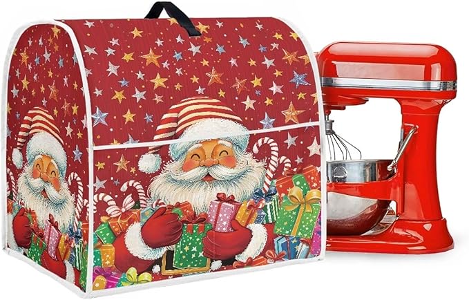 Christmas Stand Mixer Cover Dust Cover Santa Claus Red Stand Mixer Covers For Kitchen Aid 4.5-5 Quart Mixers Dustproof Cloth Cover for Small Appliance Protector, Christmas Tabletop Decor