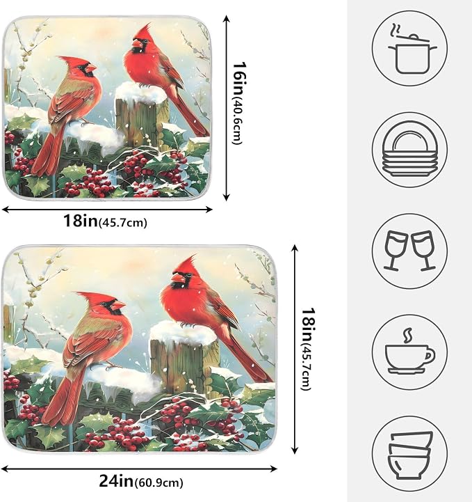Winter Birds Snowflakes Berry Dish Drying Mat - Image 2