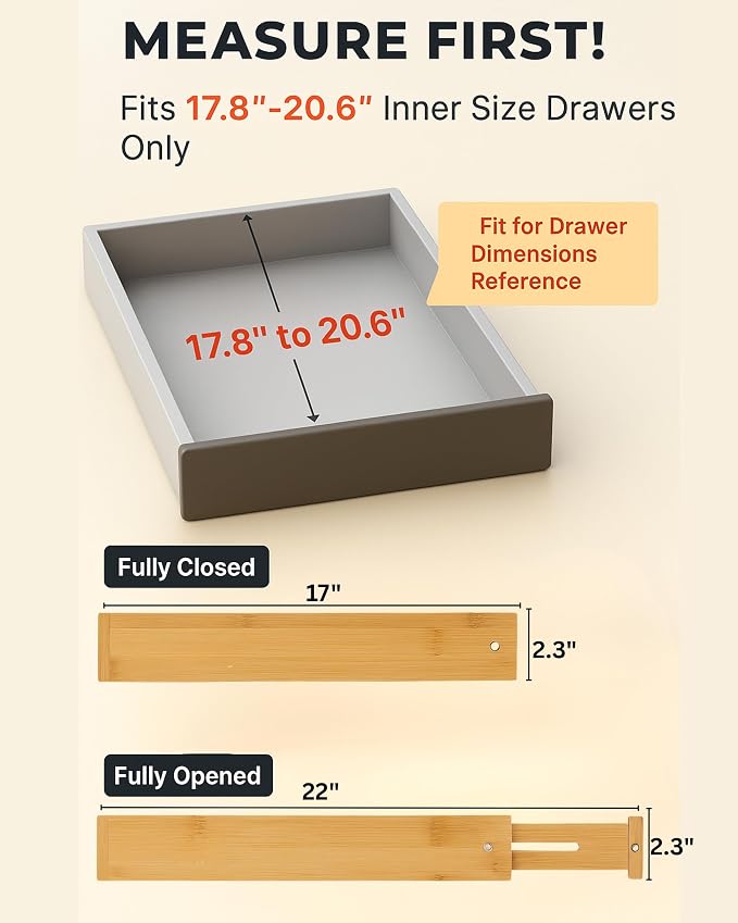 4 Pcs Bamboo Kitchen Drawer Dividers Large 17"-22", Spring Loaded, Works in - Image 2
