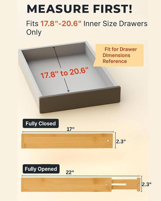4 Pcs Bamboo Kitchen Drawer Dividers Large 17"-22", Spring Loaded, Works in - Image 2