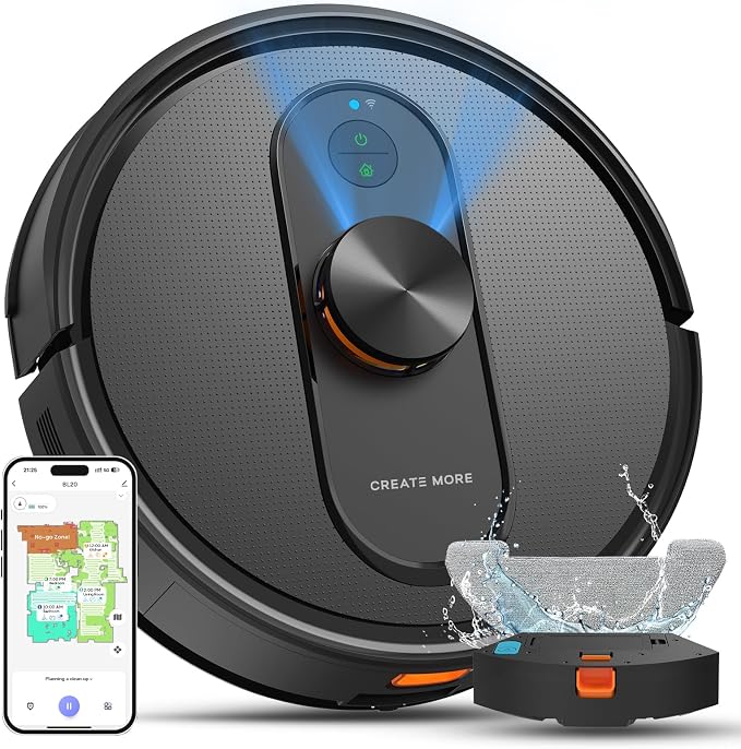 Robot Vacuum and Mop with Mapping, LiDAR Navigation Robotic Vacuums with 5000Pa by eitton