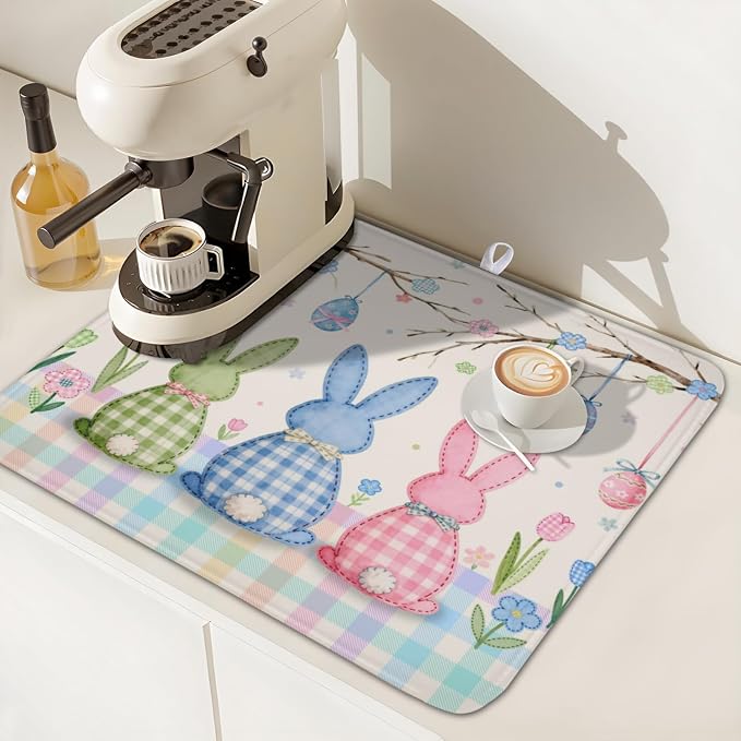 Easter Bunny Dish Drying Mat for Kitchen Counter 16 x 18 Inch Rabbit Eggs Dish - Image 7