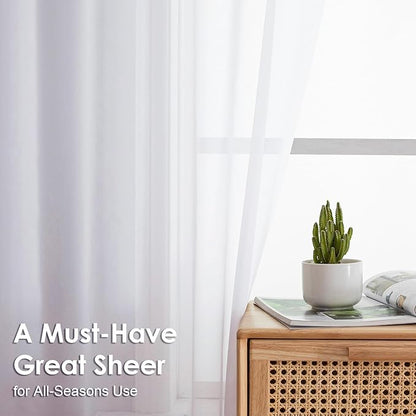 OVZME 2 Panels White Sheer Curtains 96" Length for Bedroom, Elegant Light Filtering Sheer White Curtains Window Treatment for Living Room & Sliding Glass Door, Each 42Wx96L