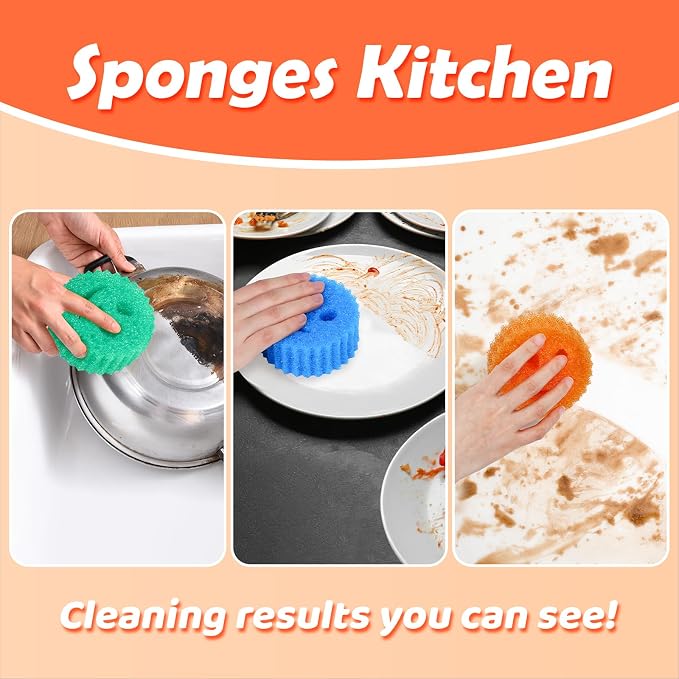 12 Colorful Smile Scrub Sponges, Temperature Controlled Dish Sponge, Bulk - Image 3