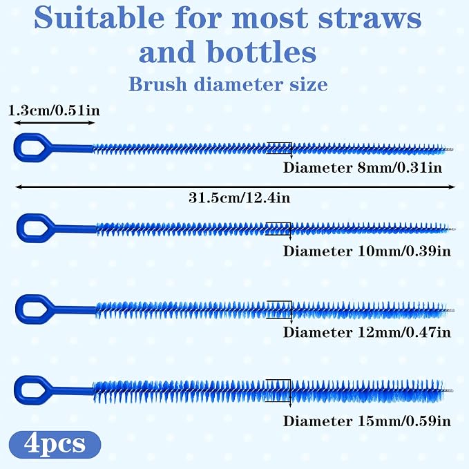 Ouligay 4PCS Straw Brushes for Cleaning Straws 12.4in Extra Long Straw Cleaner - Image 2