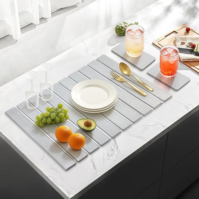 Large Stone Dish Drying Mat for Kitchen Sink Countertop Dish Drainer - Image 2
