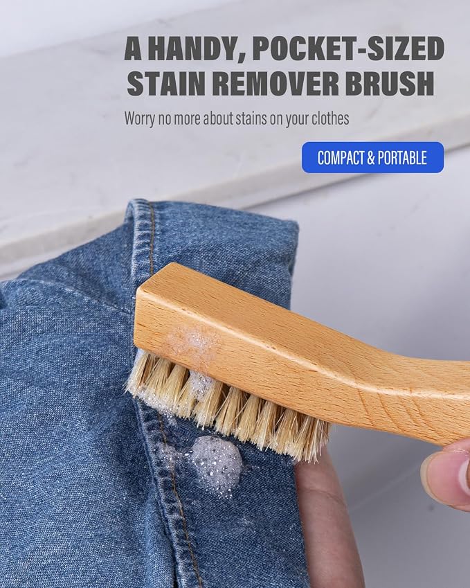 VASSON Natural Soft Boar Bristle Laundry Stain Brush, Laundry Scrub Brush - Image 3